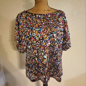 Cropped Multi Sequin top/ size S/ Short Sleeve